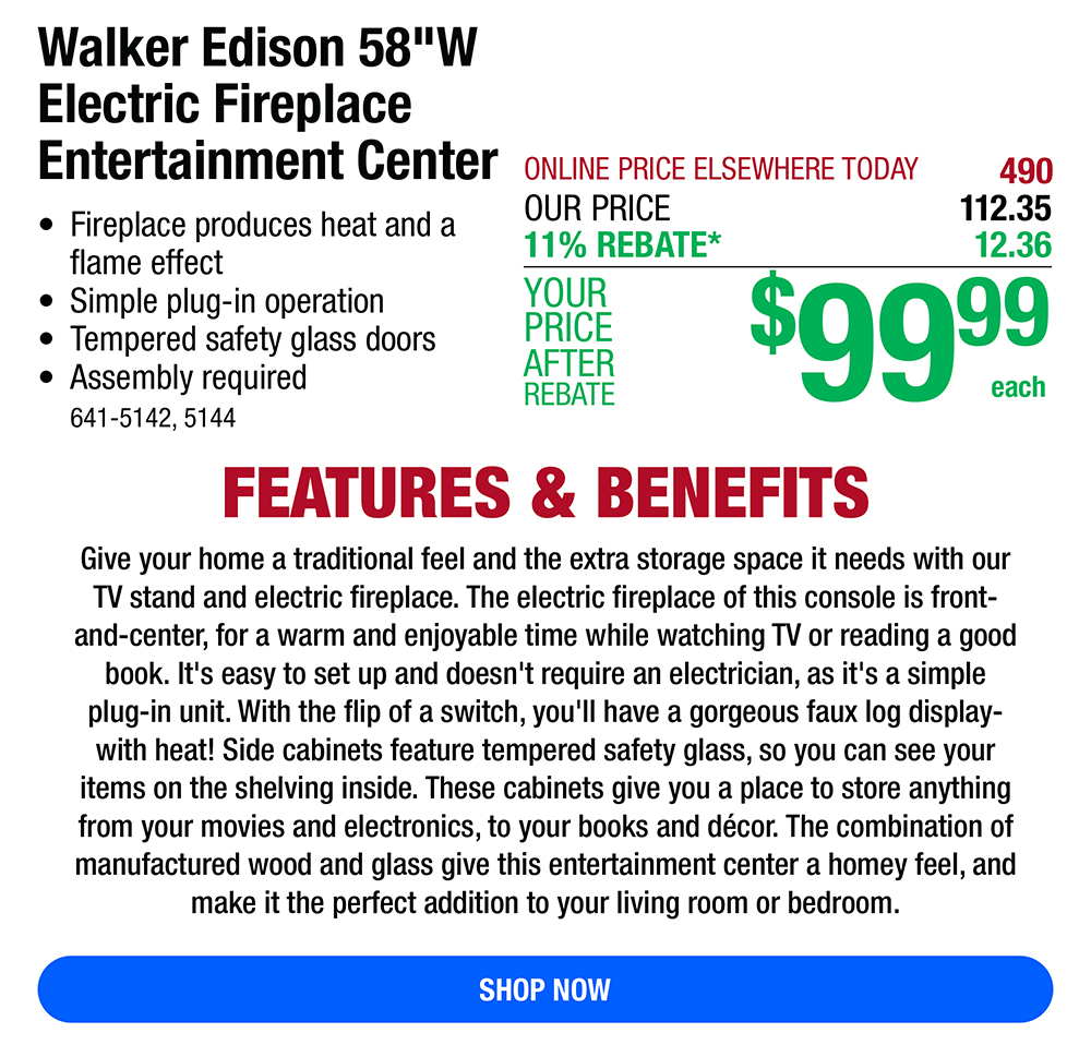 Under 100 58" Fireplace Entertainment Center Menards