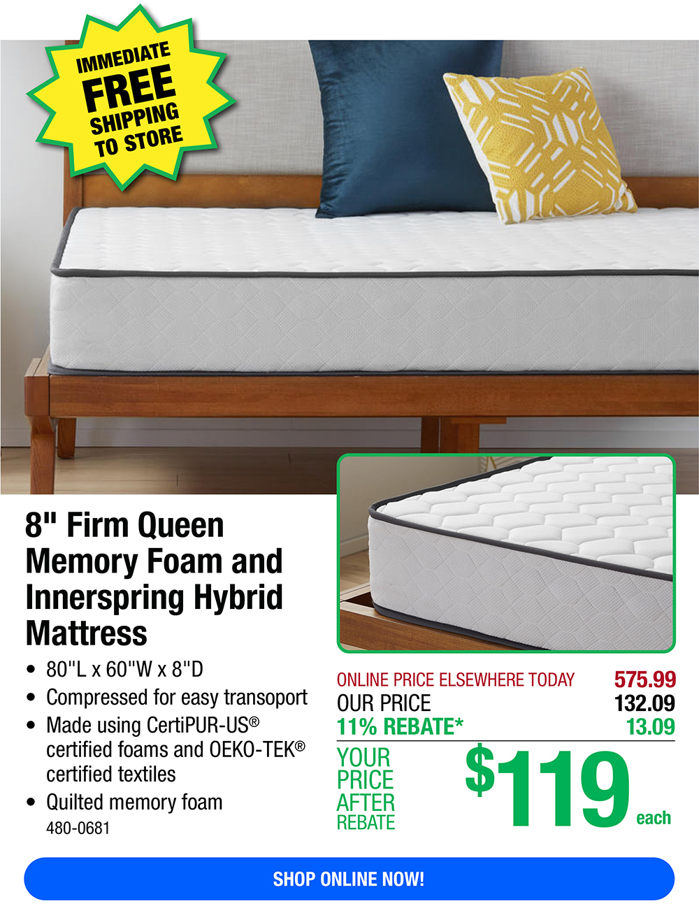 Menards queen memory foam deals mattress in a box