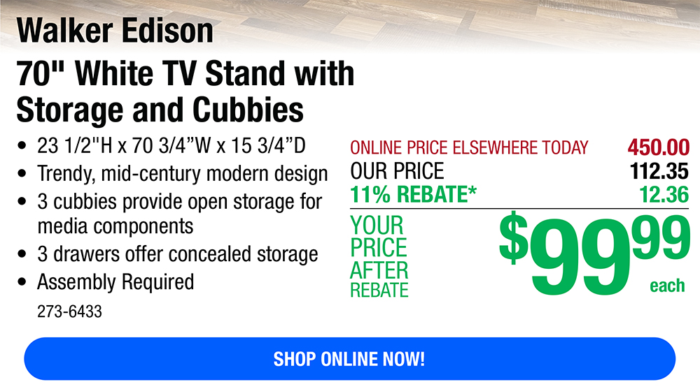 70" TV Stand with Storage and Cubbies for UNDER 100! Menards