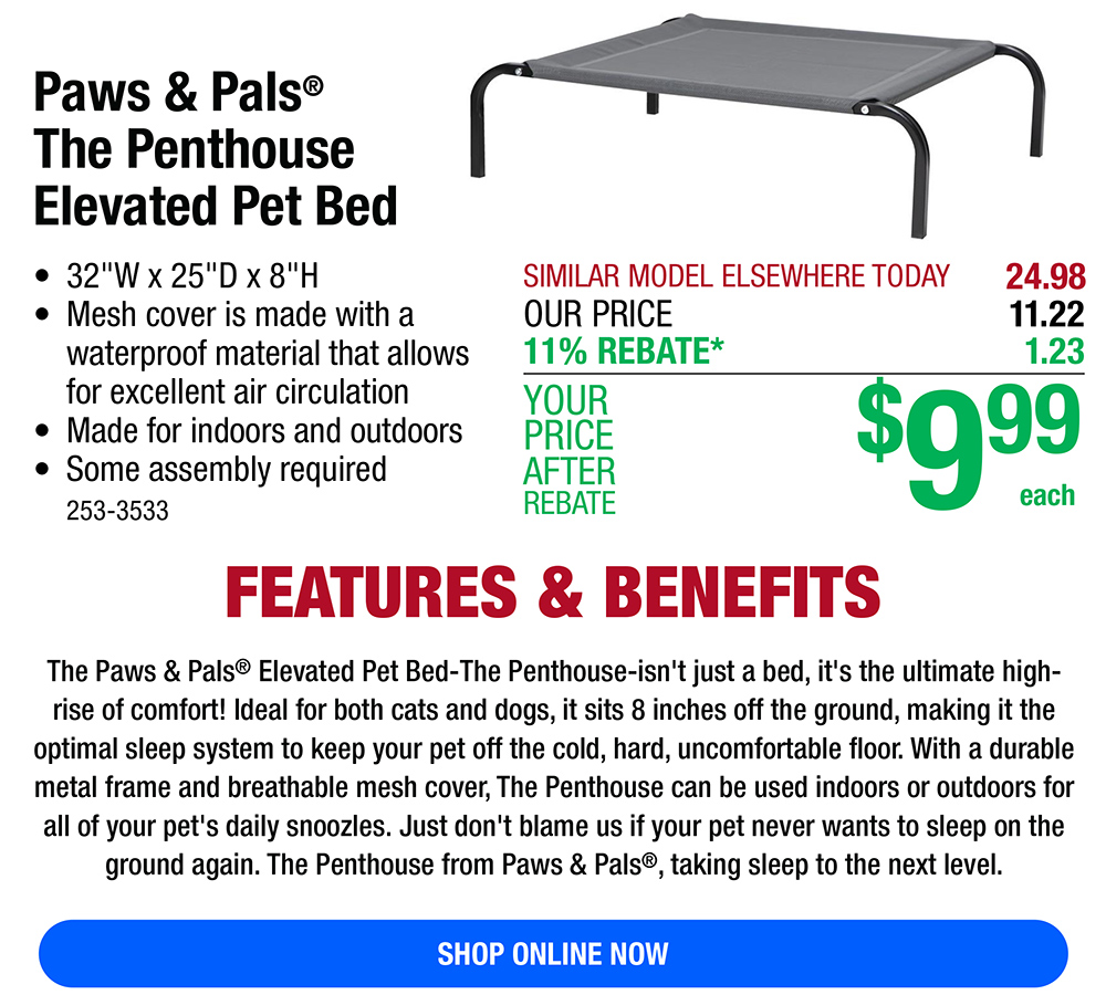 Paws and pals shop elevated pet bed