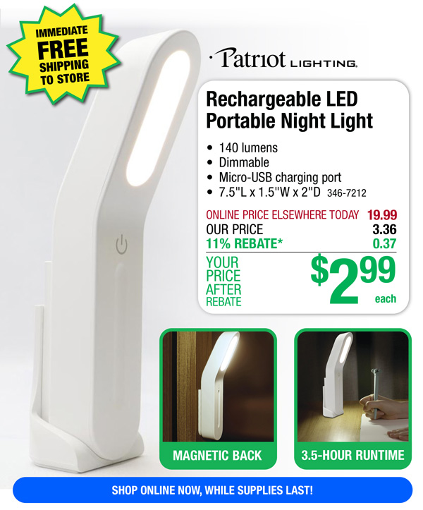 Rechargeable LED Portable Night Light ONLY $2.99! - Menards