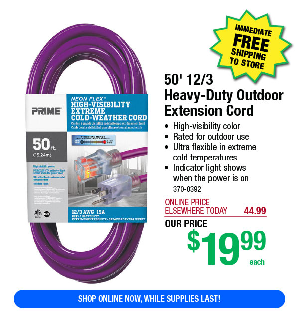 50' 12/3 Heavy-Duty Outdoor Extension Cord