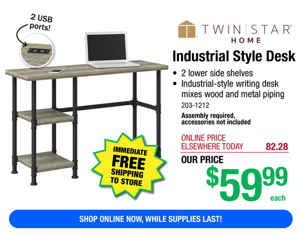 Twin Star Home Industrial Style Desk-ONLY $59.99!