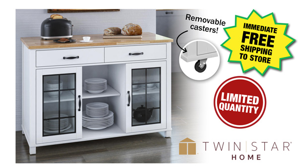 Twin Star Home Kitchen Island-Free Shipping to Store!