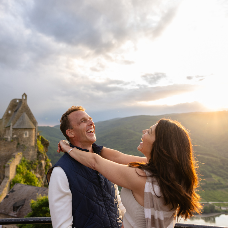 Couple enjoying views of Wachau Valley, Austria