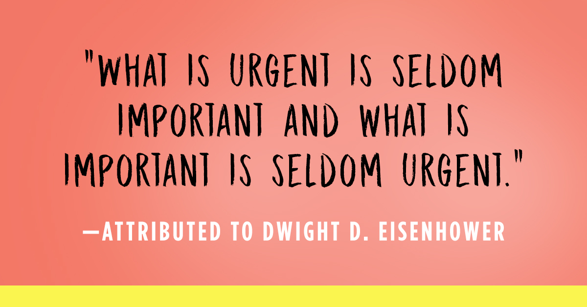 What is urgent is seldom important and what is important is seldom urgent. Attributed to Dwight D. Eisenhower